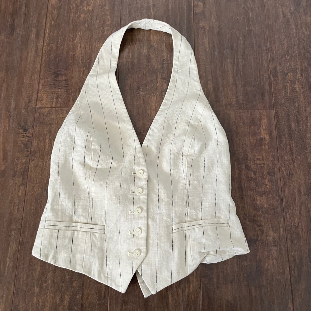 A.L.C. Pinstripe Halter Vest Women 2 Cream Quiet Luxury Tailored Dark Academia